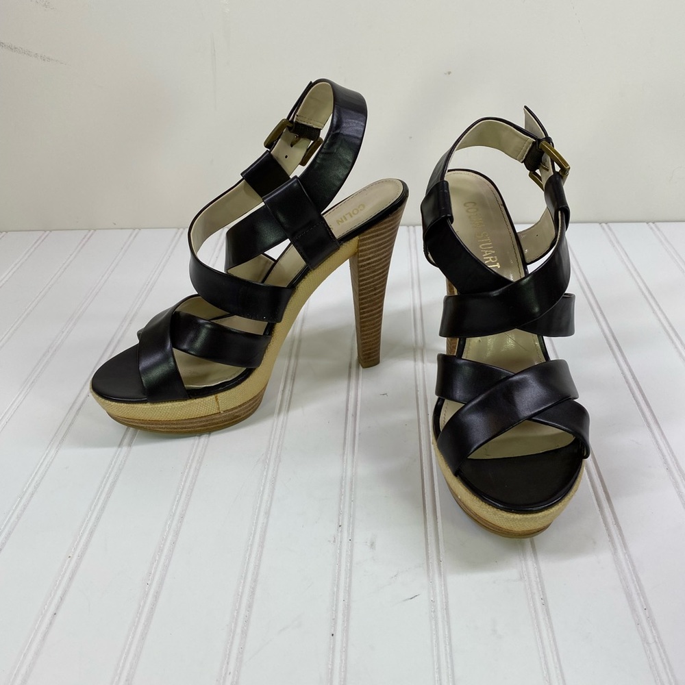 Colin Stuart black leather platform sandals